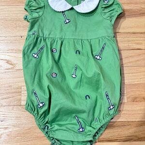 Classic Prep Green and White Baby Romper
